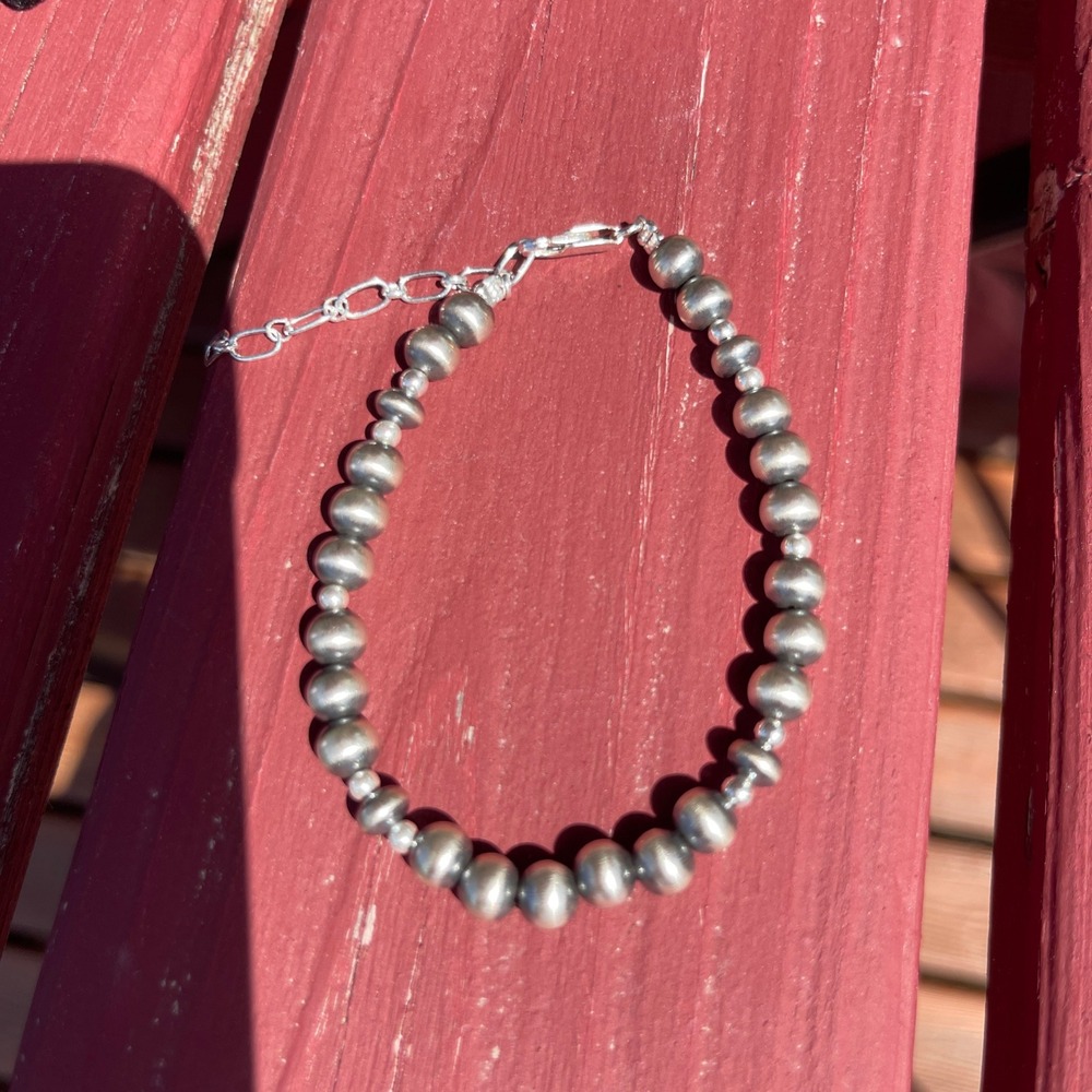 Navajo Machine Made Sterling Silver Pearl Bracelet Adjustable with Extender